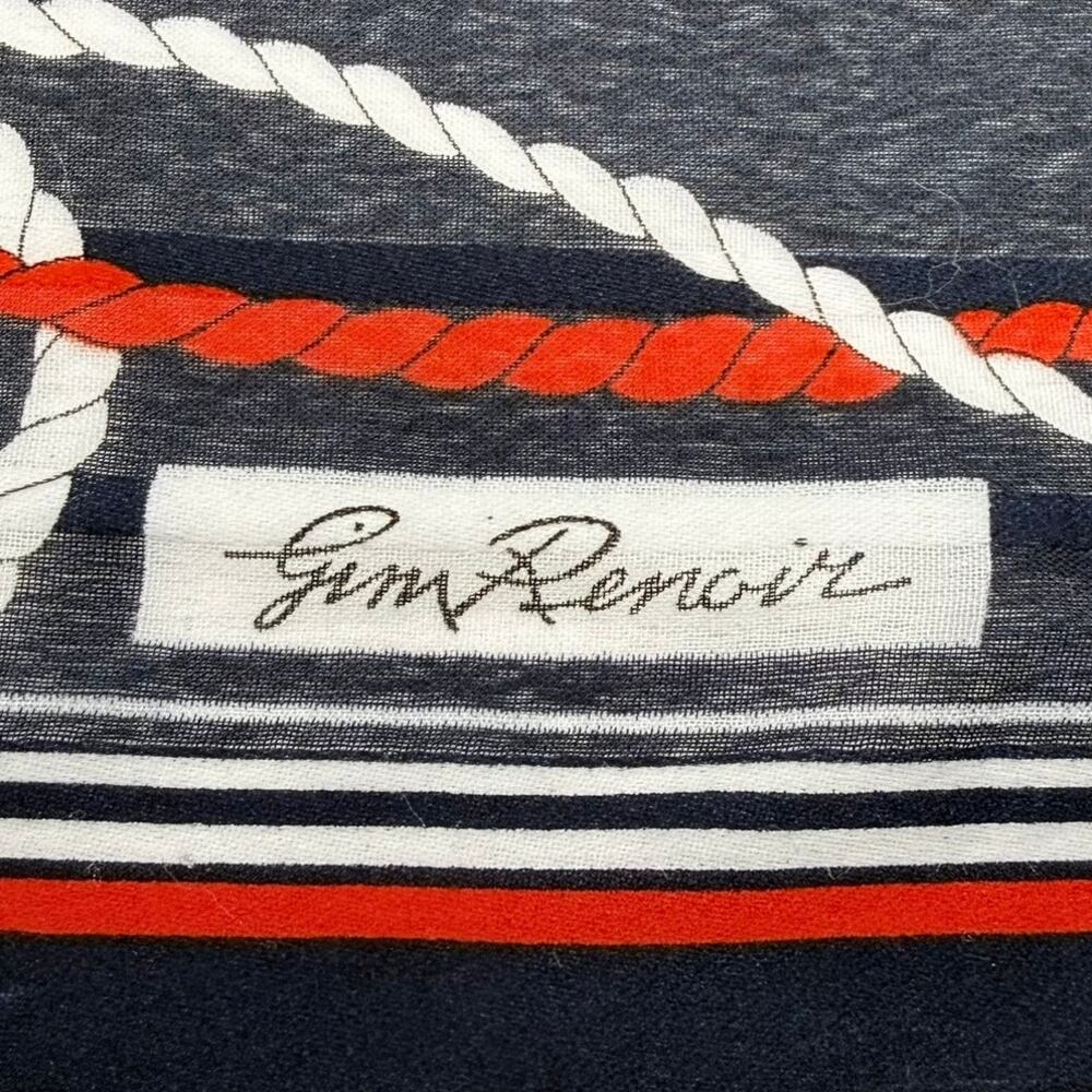 Gim Renoir Nautical Sailboat Scarf Navy Red White Vintage 1970s 80s Square